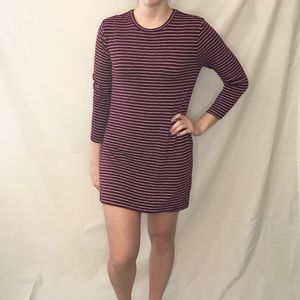 Burgundy red and white striped long sleeve dress